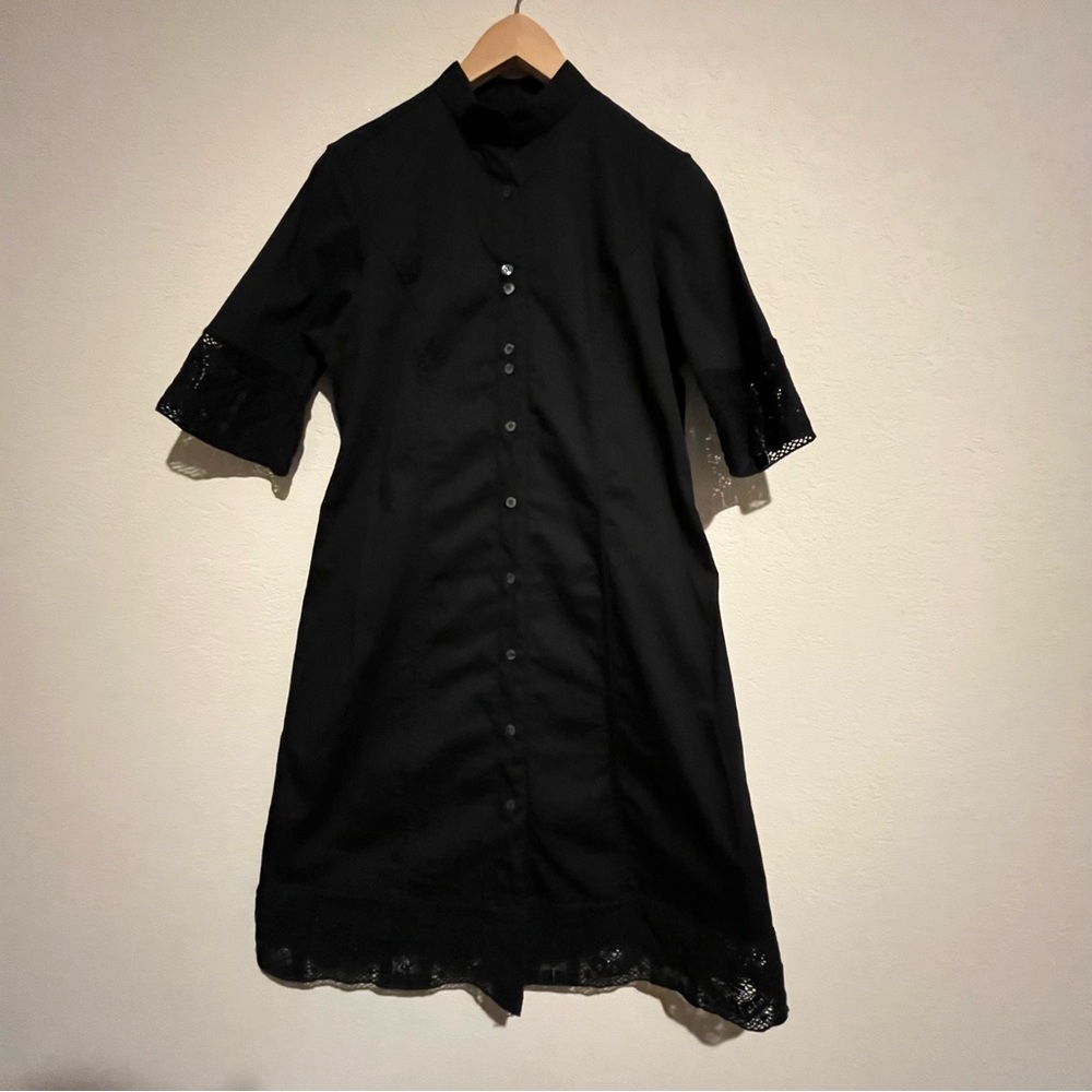 Rebecca & Drew Black Button Front Midi Dress With Crochet Trim Detail Size 36